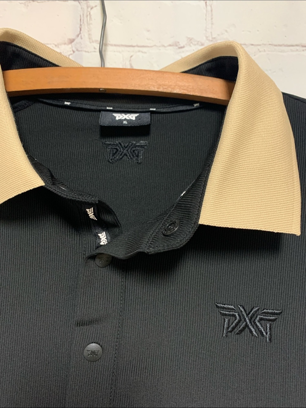 PXG Black Polo Shirt Tan Contrast Collar Looks New Size XL - Picture 3 of 6